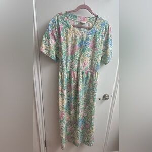 Vermont Country Store VTG Dress Size XL or 1X? Pastel Floral Green Cottagecore